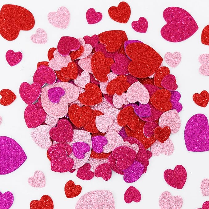 BEISHIDA 392 Pcs Glitter Foam Heart Stickers，Red Pink Purple Heart Shapes