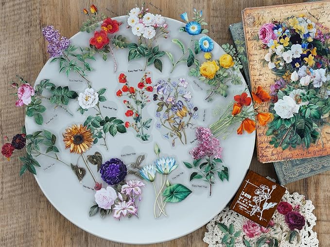 Knaid 100 Pieces Vintage Flower Stickers Set