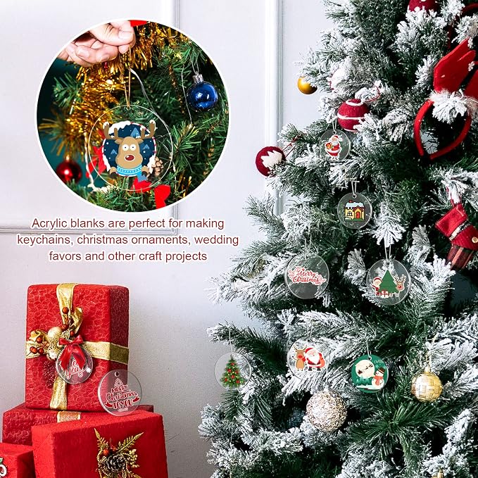 4 Inch Acrylic Ornaments Blanks, Christmas Decor, Keychain Engraving, and DIY