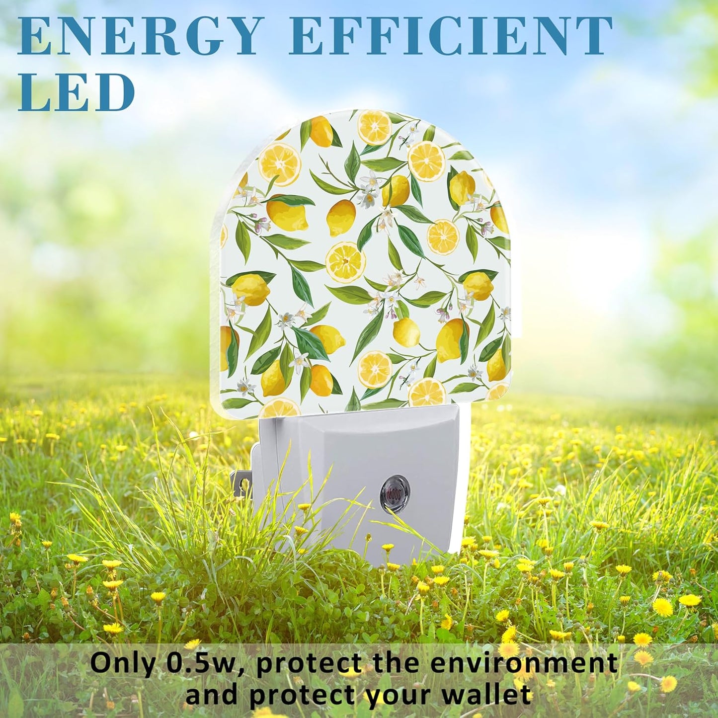 Watercolor Lemon Floral Night Light Plug into Wall with Dusk to Dawn Sensor Cute Nightlight for Kid Girls Boys Women Men Room Decor, Hallway, Kitchen, Bathroom, Nursery, Stairs