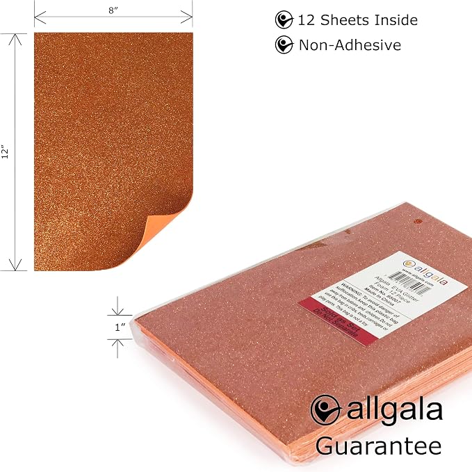 Allgala 12 Pack Glitter EVA Foam Paper 8 x 12inch Sheets-Orange-Perfect