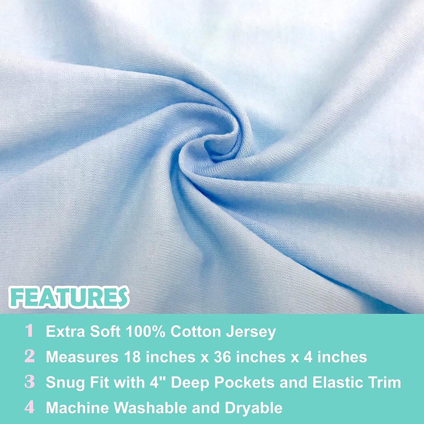 American Baby Company 2 Pack 100% Natural Cotton Fitted Cradle/Bassinet Sheets 36" x 18" - Soft, Breathable & Hypoallergenic Bed Sheets, Blue, Neutral for Boys & Girls
