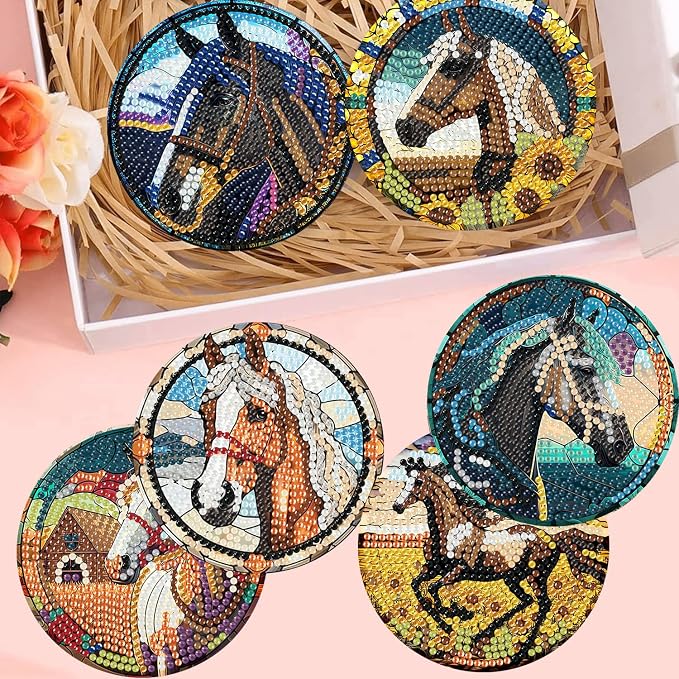 Zythron 8 Pack Diamond Art Coasters, Horse Diamond Painting Coasters Kits |