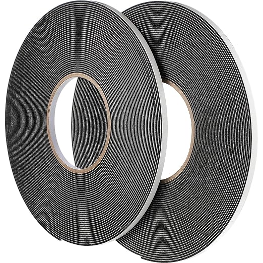 Tatuo 2 Rolls Double Sided Foam Tape 1/4 Inch by 50 Feet Black PE Foam Tape