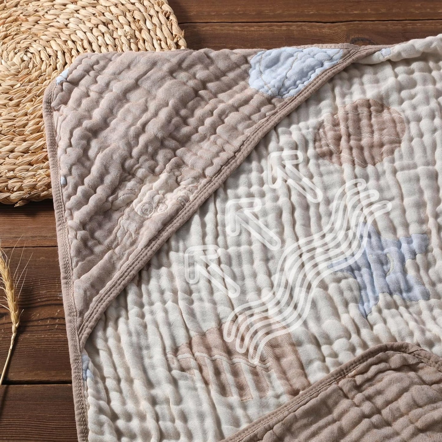 Ultra-Soft Muslin Baby Hooded Towel - 32 x 32 Inches, Ideal for Bath & Beach, Suitable for Both Boys & Girls from Newborns to Toddlers（Ocean Coffee