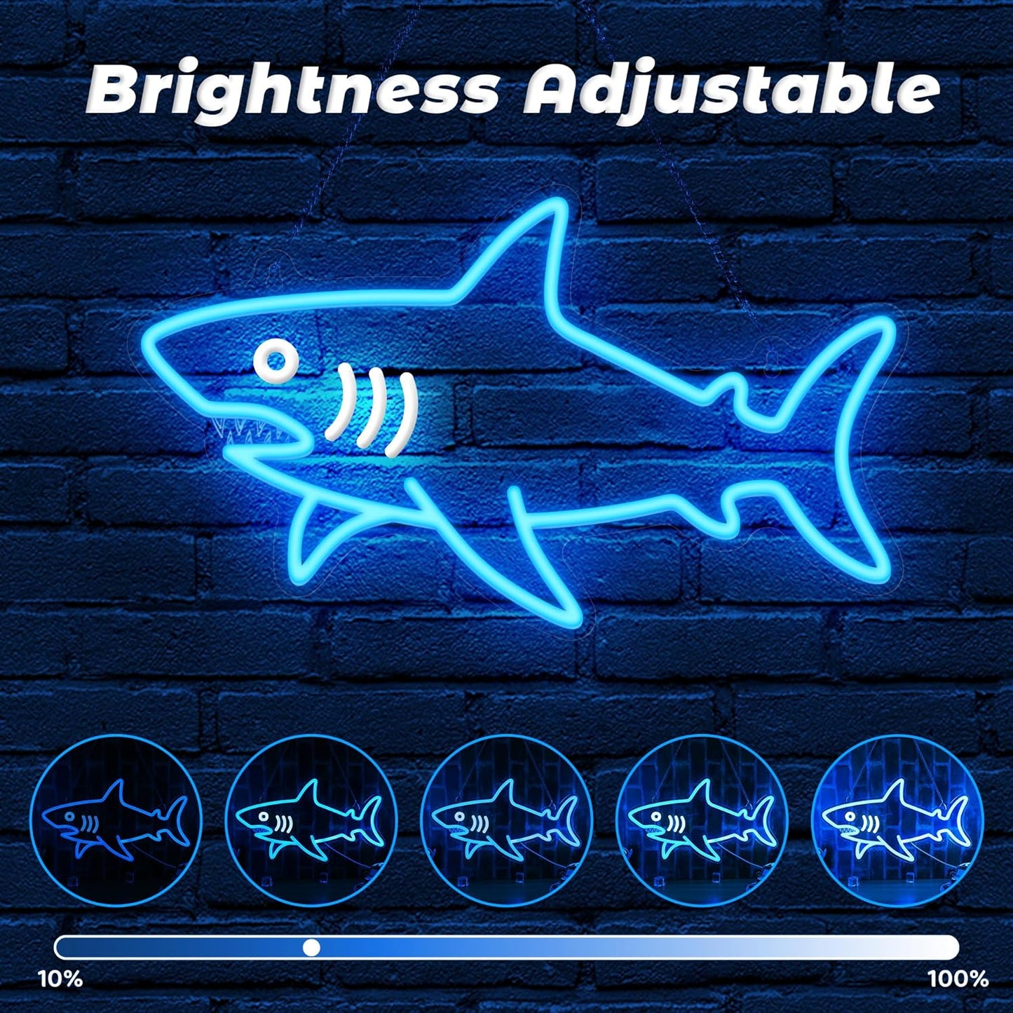 Shark Neon Light, Dimmable LED Shark Animal Neon Wall Sign USB Powered, Decorations for Bedroom Living Room Game Room Man Cave Home Birthday Gift for Boys Men