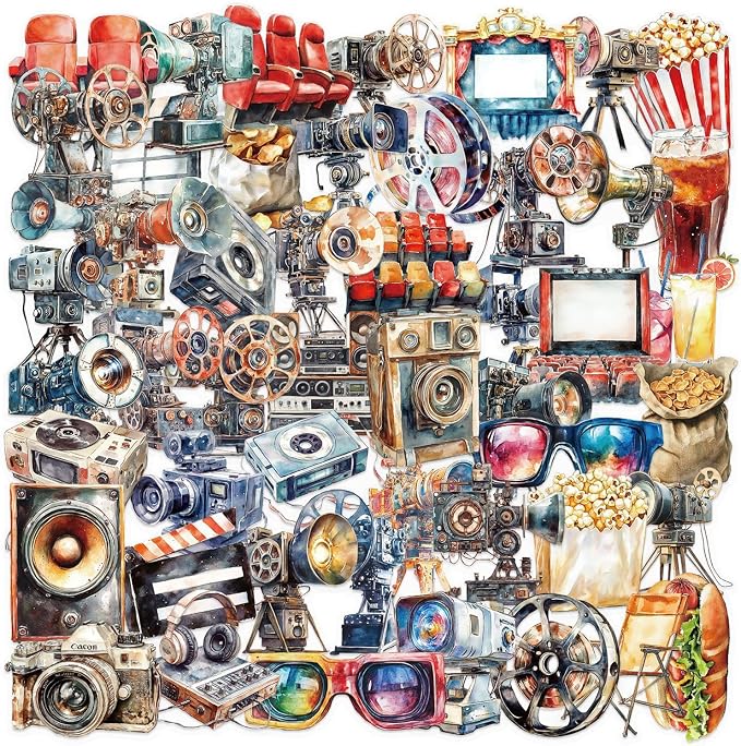 50 PCS Vintage Movie Stickers for Scrapbooking Journaling Junk Journal