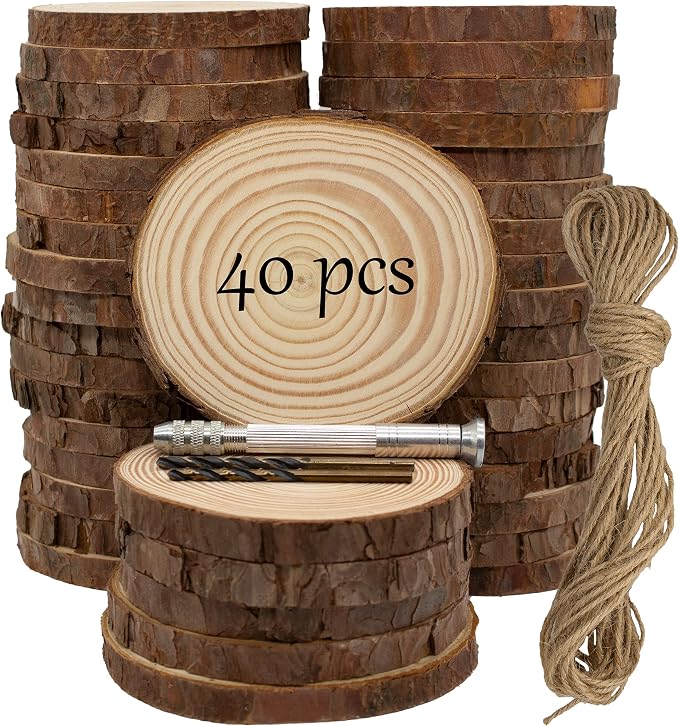 Unfinished Natural Wooden Slices 40 Pcs 3.2-4 Inch Wood Circles