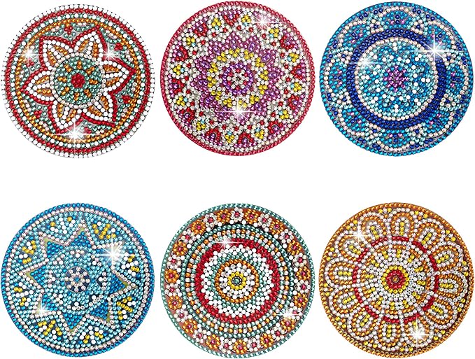 Temlum 6 Pcs Diamond Painting Coasters Kit, Mandala Diamond Art Coasters