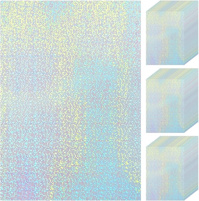 60 Sheets Holographic Laminate Sheets Clear Glitter A4 Size Vinyl Sticker Paper