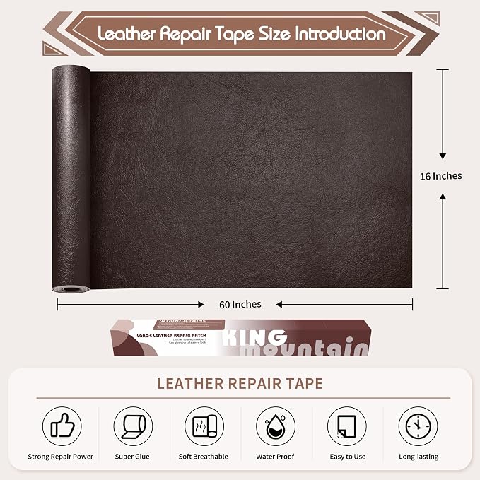 KING MOUNTAIN Leather Repair Patch, 16 x 60 Inches self Adhesive Leather Repair