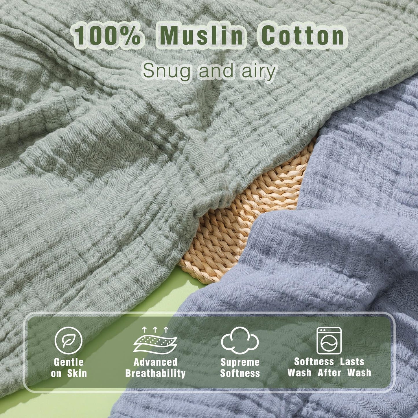 Hooded Baby Bath Towels for Newborn, 2 Pack 100% Cotton 32x32Inch Baby Bath Towel with Hood for Babies, Infant, Toddler and Kids, Soft and Absorbent Newborn Essential (Green and Grey)