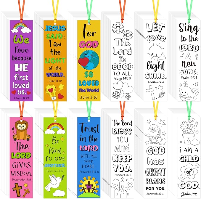 120Pcs Bible Color Your Own Bookmarks Religious DIY Crafts | Christian Coloring
