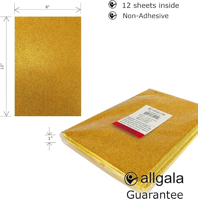 Allgala 12 Pack Glitter EVA Foam Paper 8 x 12inch Sheets-Gold-Perfect