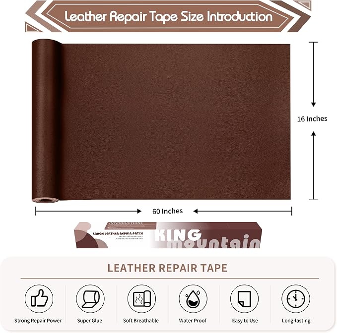 KING MOUNTAIN Leather Repair Patch, 16 x 60 Inches self Adhesive Leather Repair