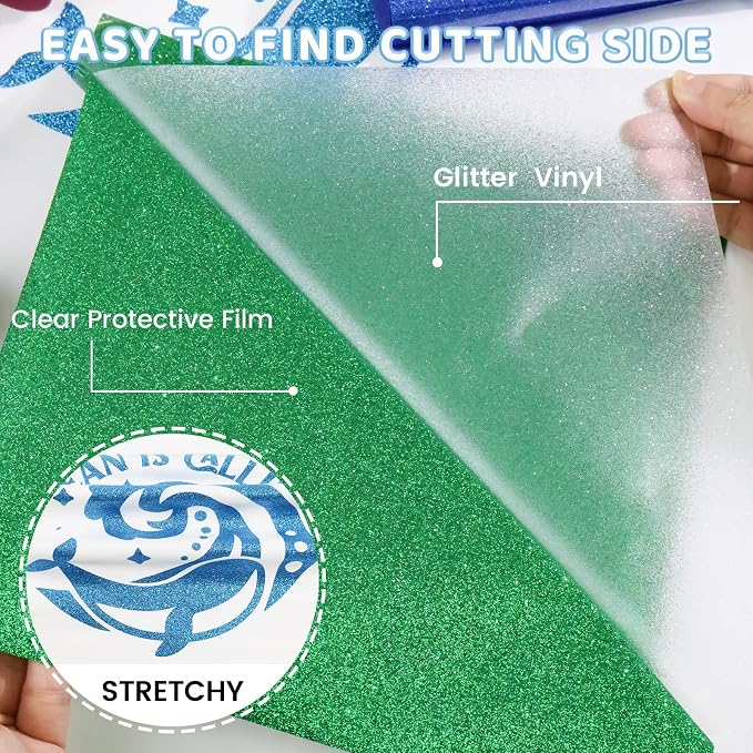 DUEUIOE Glitter Heat Transfer Vinyl 13 Pack 12"x10" Easy Cut & Weed Iron on HTV
