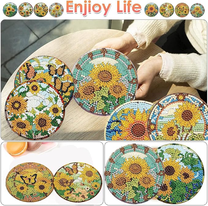 ijbnhd 8 Pcs Sunflower Diamond Art Coasters Kit Diamond Painting Coasters |