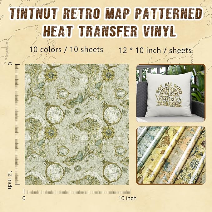 Tintnut Vintage Map Camo Heat Transfer Vinyl, easy cut & weed, stretch washable