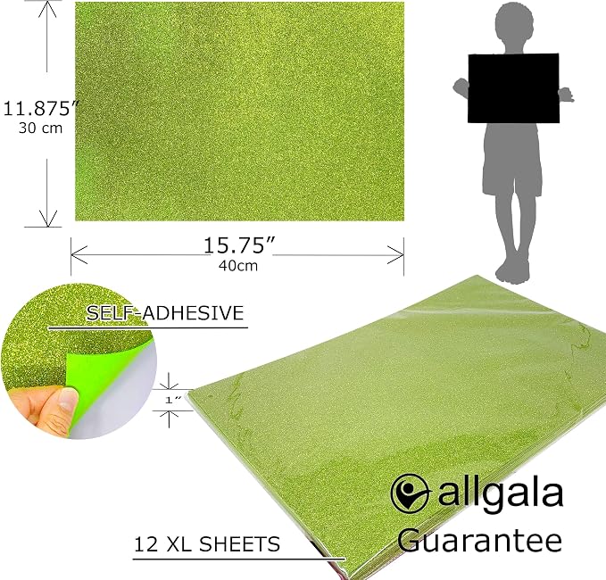 Allgala X-Large Self-Adhesive Glitter EVA Foam Sheets 12 Pack 12x16 inch Paper