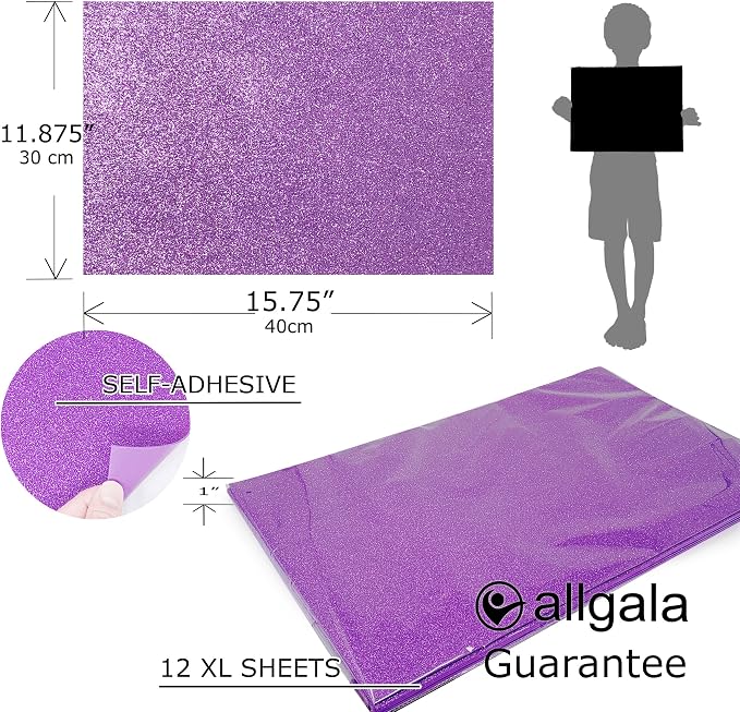 Allgala X-Large Self-Adhesive Glitter EVA Foam Sheets 12 Pack 12x16 inch