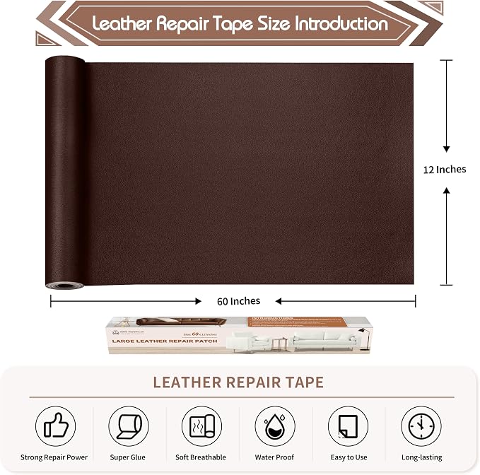 KING MOUNTAIN Leather Repair Patch, 12 x 60 Inches self Adhesive Leather Repair