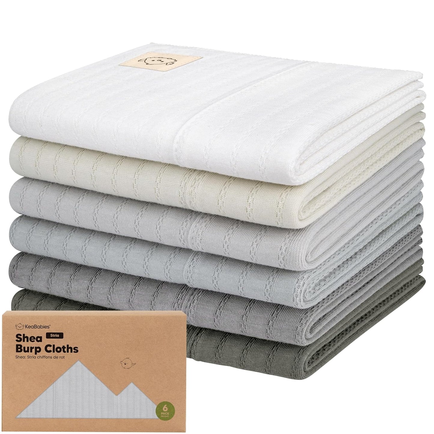 KeaBabies Organic Cotton Burp Cloths Baby Girl, Boy - 6-Pack Large Burping Clothes for Babies, Spit Up Rags, Super Soft & Absorbent Newborn Wash Towels, Gender Neutral, Non-Shrink (Stria, Granite)