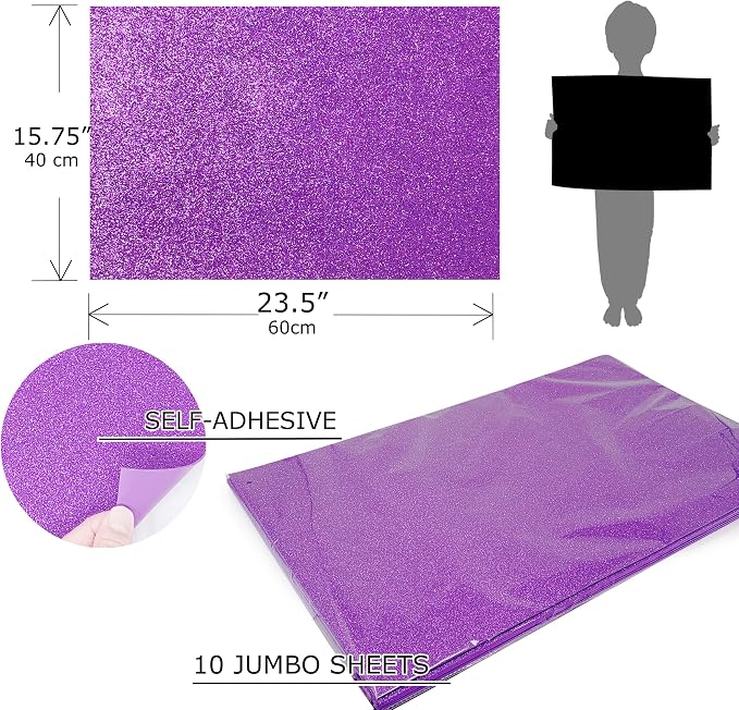 Allgala Jumbo Self-Adhesive Glitter EVA Foam Sheets 10 Pack 16x24 inch Paper