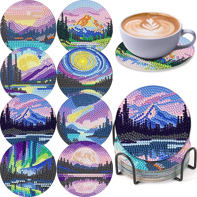 UPINS 8 Pcs Diamond Art Painting Coasters