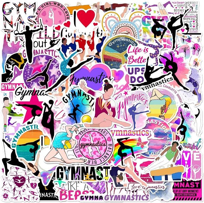 50 Pcs Gymnastics Stickers for Girls, Cute Gymnast Sport Vinyl Decals,