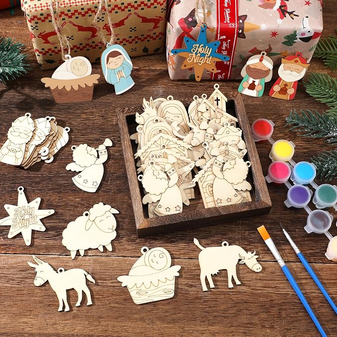Cinnvoice 60 Pcs Wood Christmas Crafts