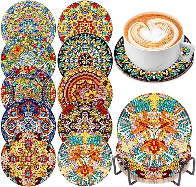 EWJRNSF 10 PCS Mandala Diamond Art Coasters Kit