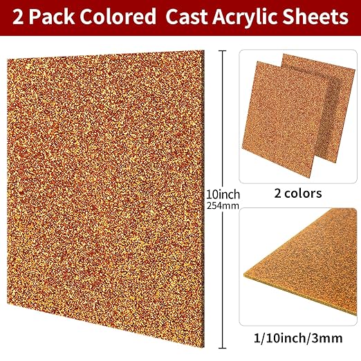 2 PCS 10 x 10 inch Glitter Colored Plexiglass Acrylic Sheets