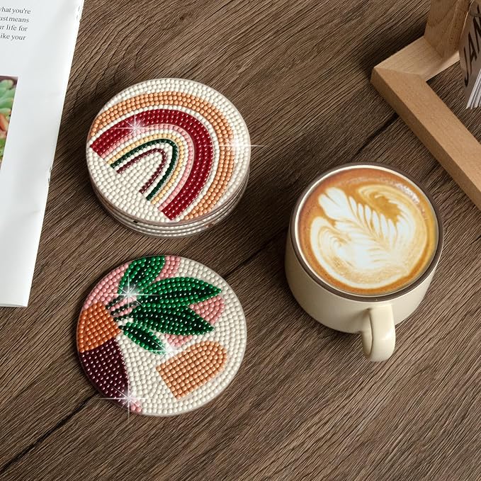 Temlum 6 Pcs Diamond Painting Coasters Kit, Abstract Plant Diamond Art Coasters