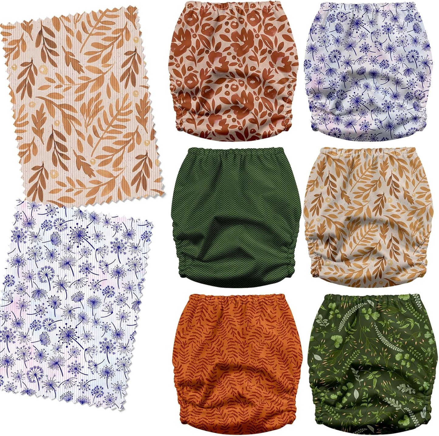 Mama Koala 3.0 Cloth Diapers for Babies with Suede Cloth Lining, 6 Pack with 6 Natural Diaper Inserts - Reusable Pocket Diapers (Neutral Leaves)
