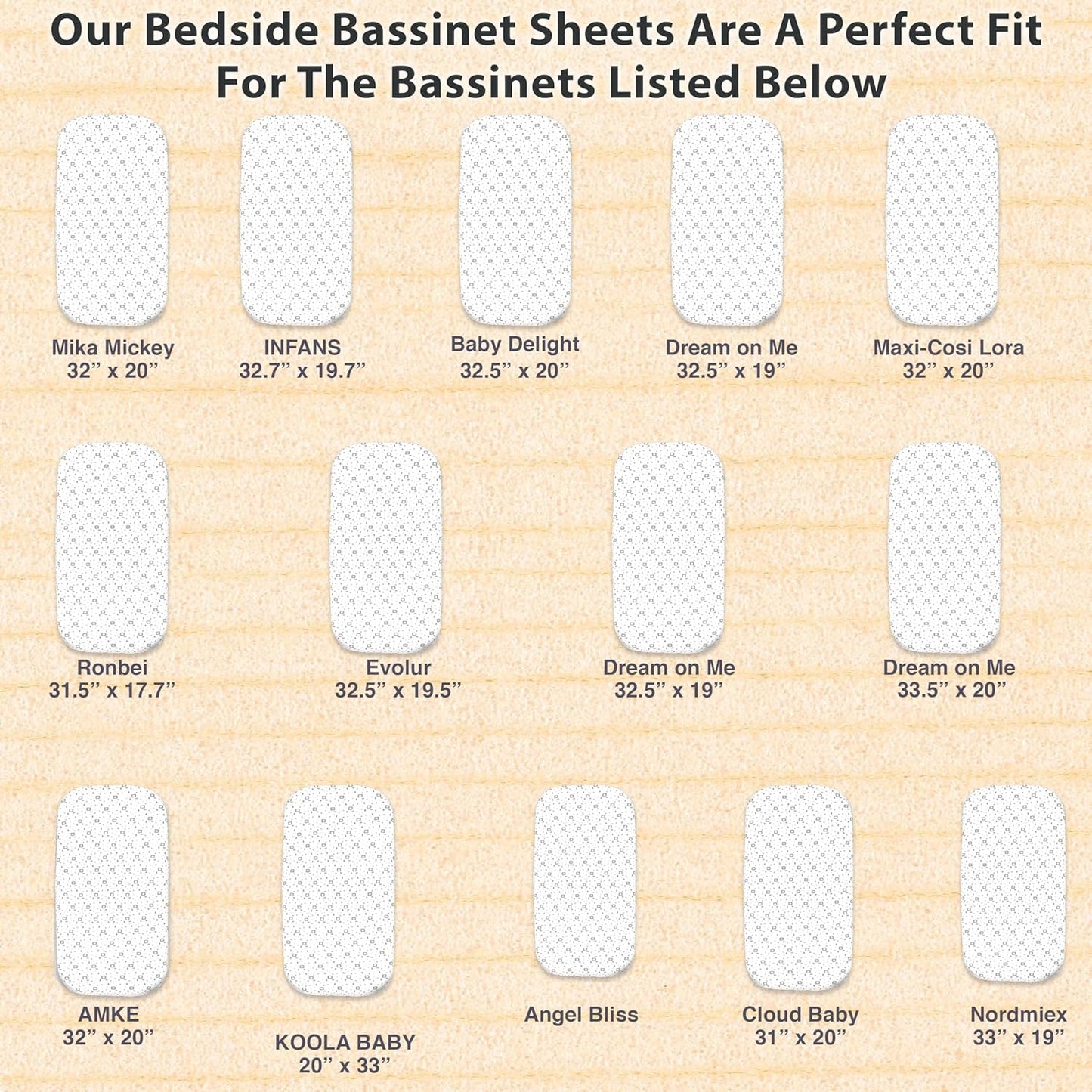2 Pack Organic Bedside Bassinet Sheets Compatible with Mika Micky, Baby Delight, Dream On Me, AMKE and Other Bassinet Mattress Pads Size Between 17-21 in Width, 29-33 in Length, and 1.5-4 in Thick
