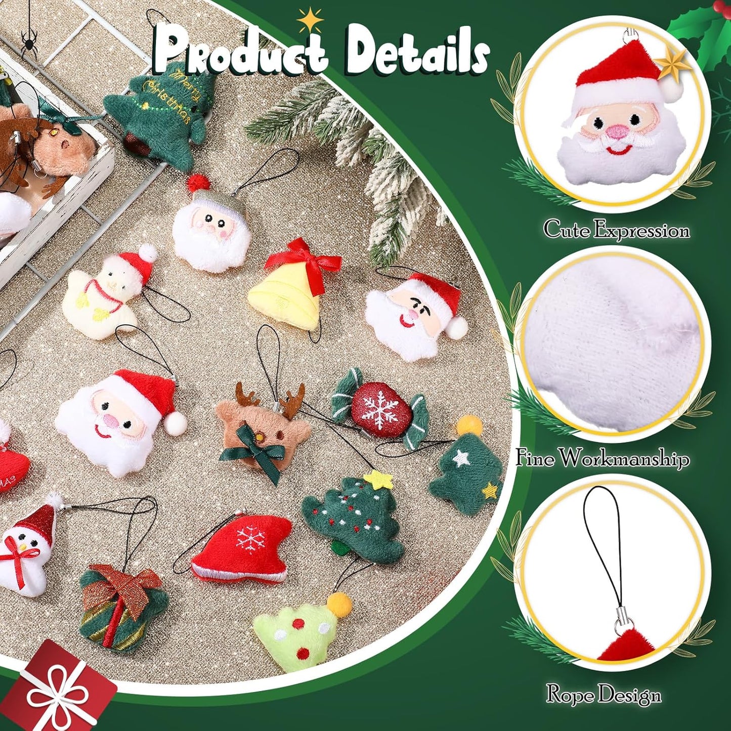 Libima 60 Pcs Christmas Mini Stuffed Animals Christmas Plush Keychain Santa Claus Tree Santa Hat Elk Bells Snowmen Hanging Plush Toys for Carnival Birthday Classroom Prizes Stocking Stuffer