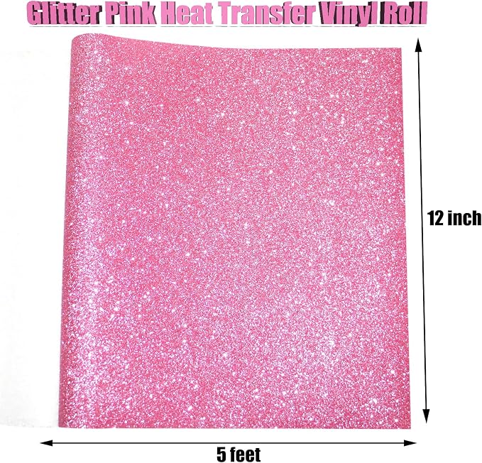 Glitter Pink Heat Transfer Vinyl Roll 12 x 5 Feet Iron on HTV