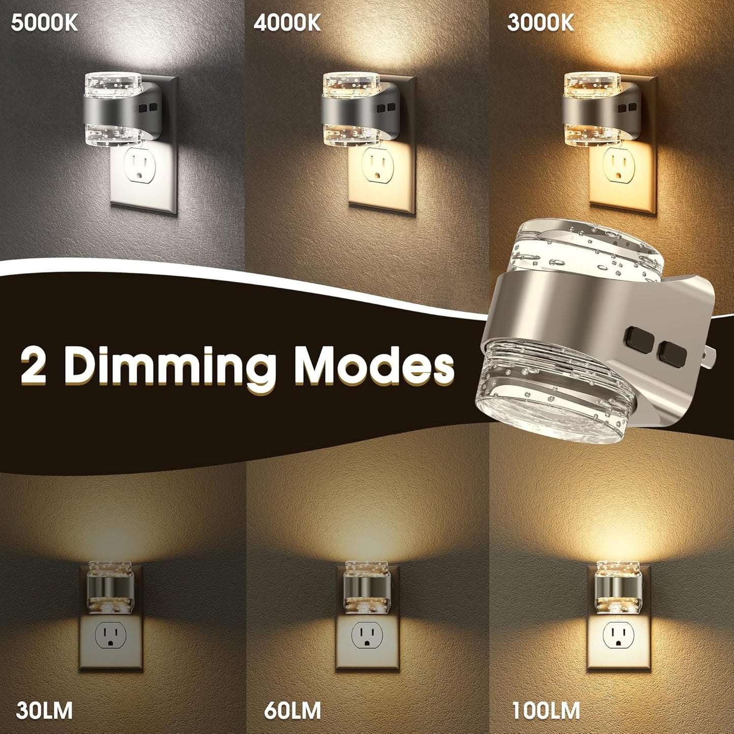 Briignite Night Light Plug into Wall, Dimmable Night Light with Bubble Design 3000K/4000K/5000K & 3 Brightness Levels for Baby Nursery Hallway Bathroom Kids Room, 3CCT