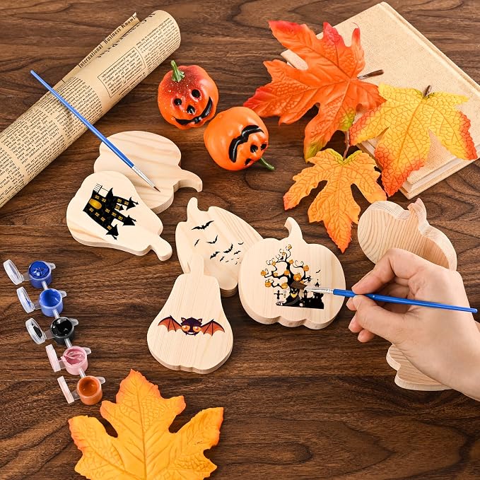 9 Pieces Fall Pumpkin Wooden Cutouts Thicken Thanksgiving Wood Signs Unfinished