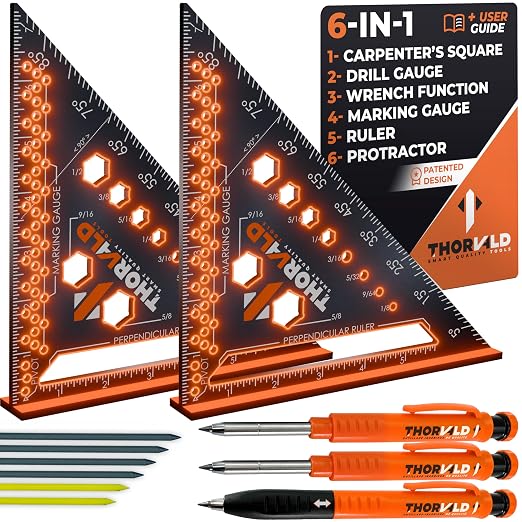 THORVALD 2 Carpenter Square 7 inch + 2 Pencils + 12 Leads