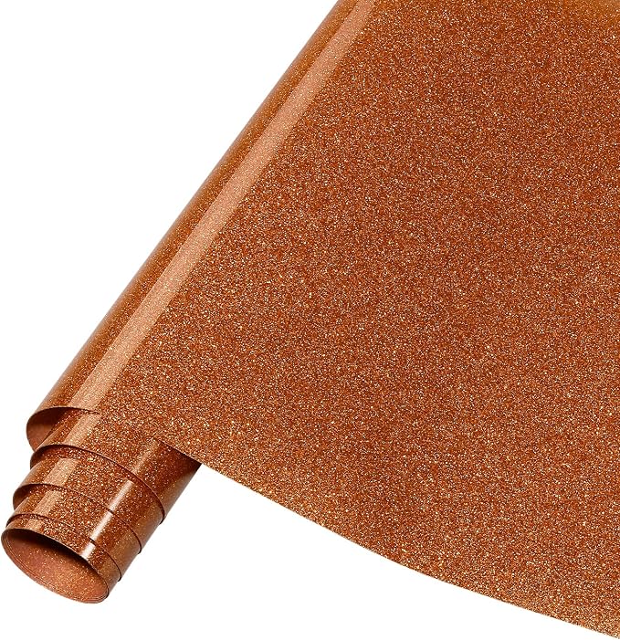 Tintnut Copper Gold Glitter Heat Transfer Vinyl Roll, easy cut & weed, stretch