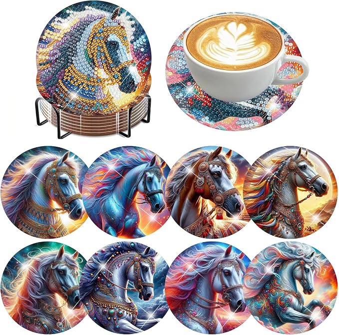 8 Pack Horse Diamond Art Coasters Kit for