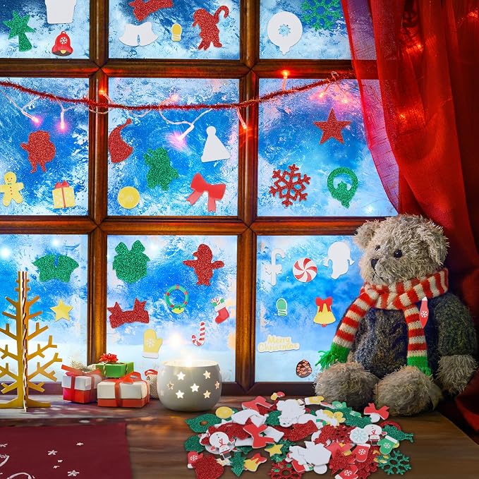Coopay 600 Pcs Christmas Foam Stickers, Self-Adhesive Glitter Foam Stickers