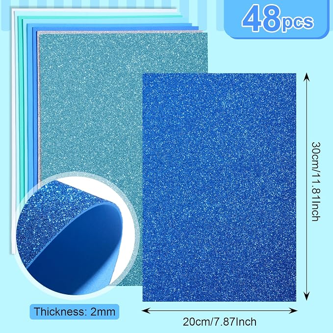 Feifeiya 48 Pcs Blue Foam Sheets 8 x 12 Inch, 36 Regular EVA Foam Sheets 12