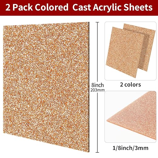 2 PCS 8 x 8 inch Glitter Colored Plexiglass Acrylic Sheets