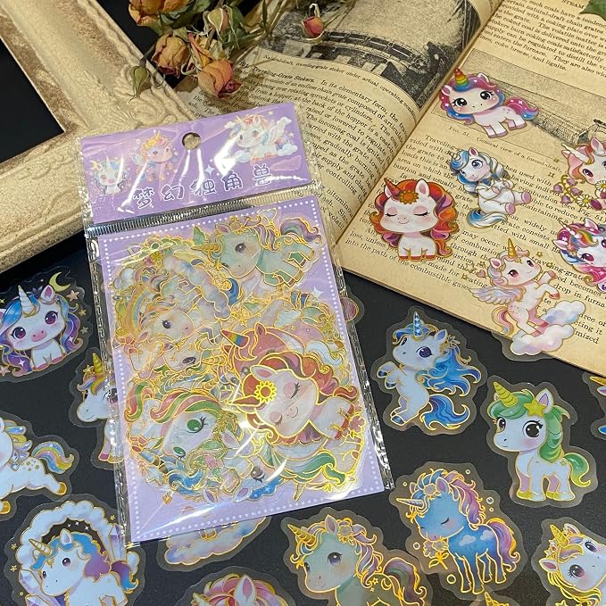 50Pcs Clear Gold Stamp Unicorn Stickers