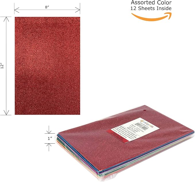 Allgala 12 Pack Glitter EVA Foam Paper 8" x 12" Sheets
