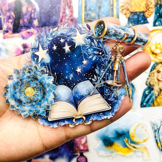 180 PCS Fantasy Midnight Aesthetic Scrapbook Stickers – Boho Watercolor Dreamy