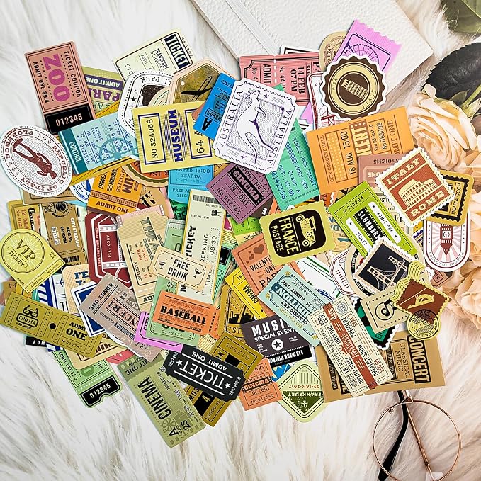 Prstincol 300 Pcs Vintage Travel Stickers Ticket Stickers
