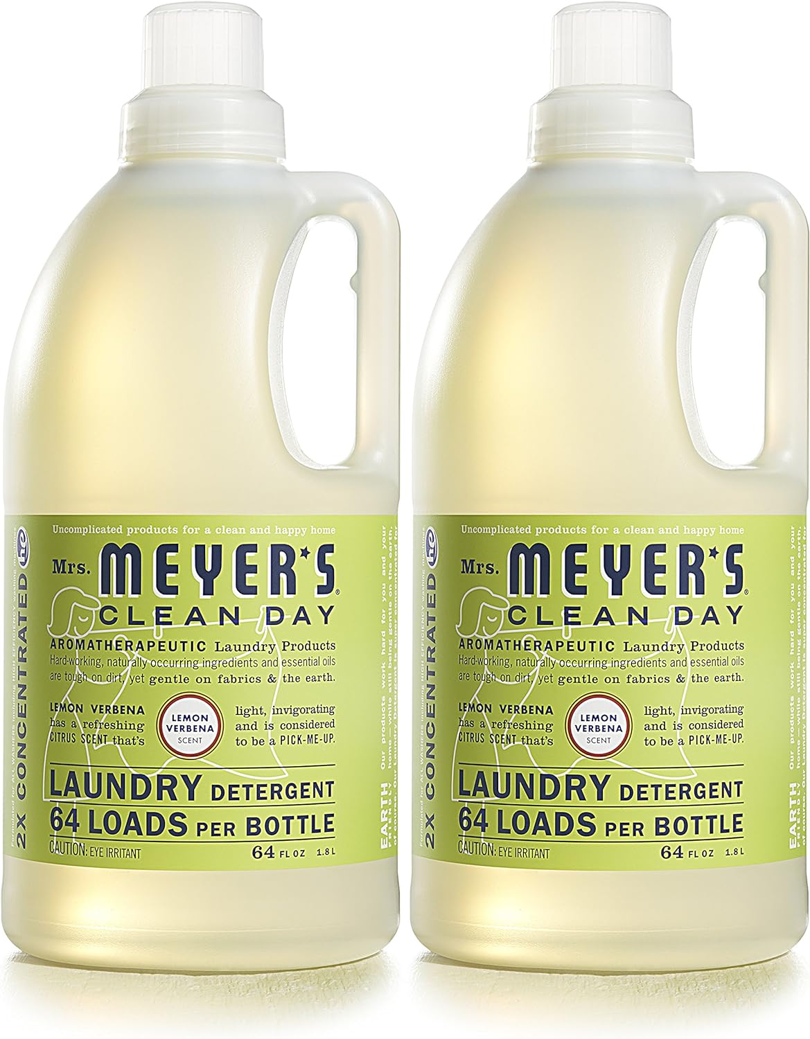 MRS. MEYER'S CLEAN DAY Liquid Laundry Detergent, Infused with Essential Oils, Lemon Verbena, 64 oz - Pack of 2 (128 Loads)